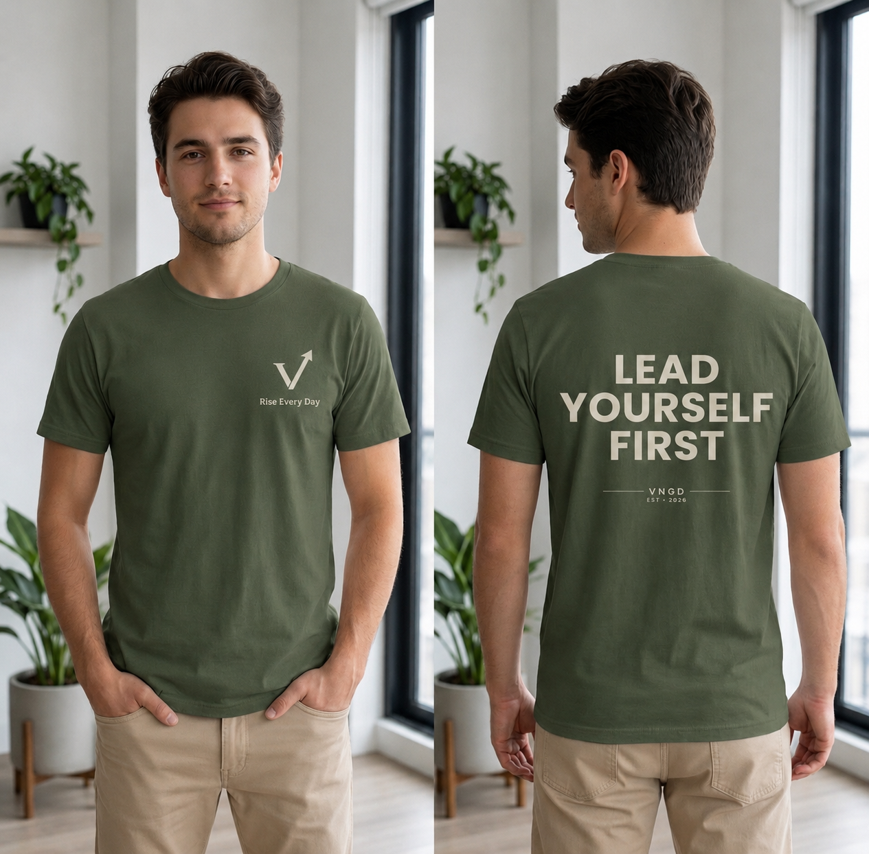Lead Yourself First tee | Rise Every Day motivational shirt, olive graphic tee